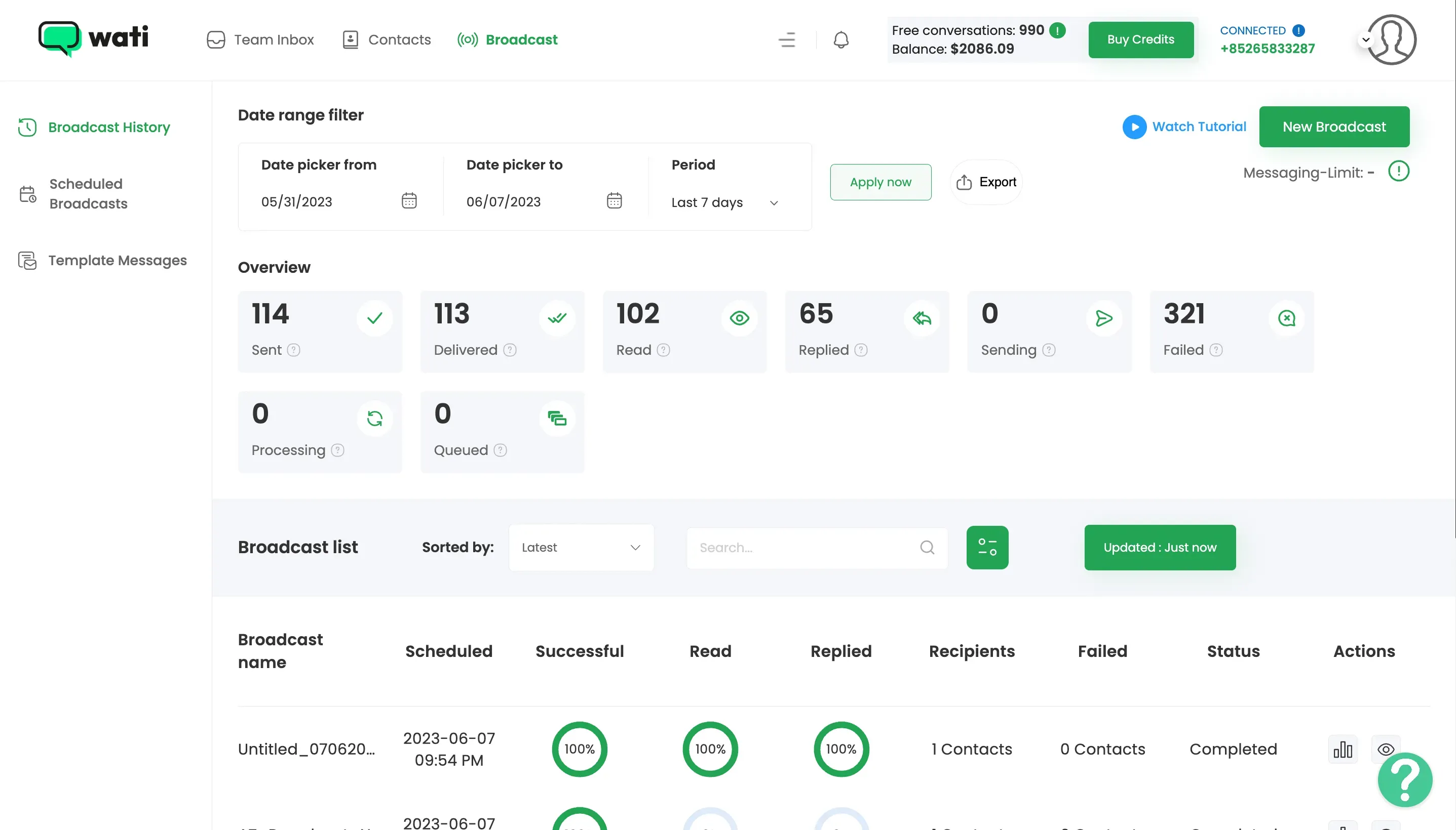 Wati WhatsApp Business platform interface