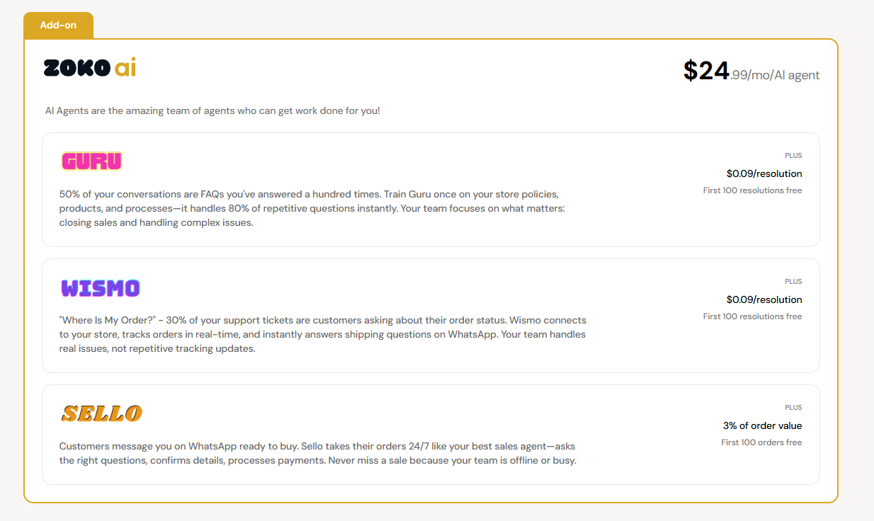 Zoko flows and AI add-on pricing