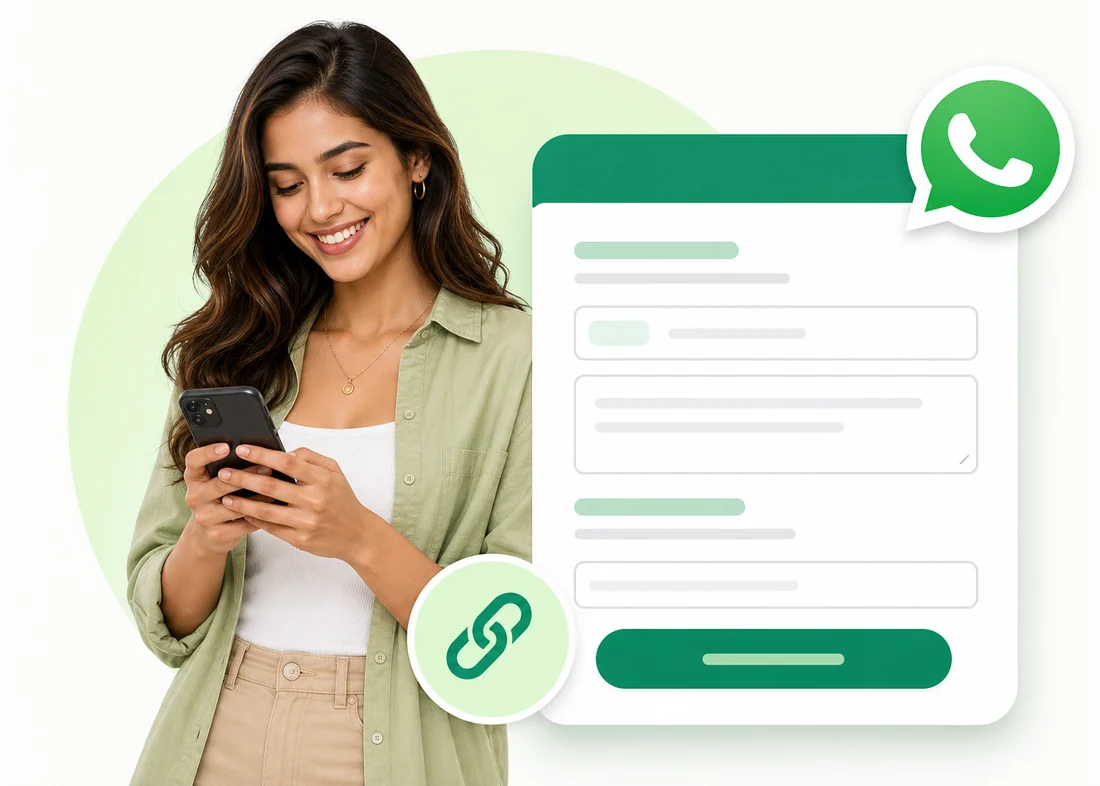 Woman creating a WhatsApp chat link on a phone